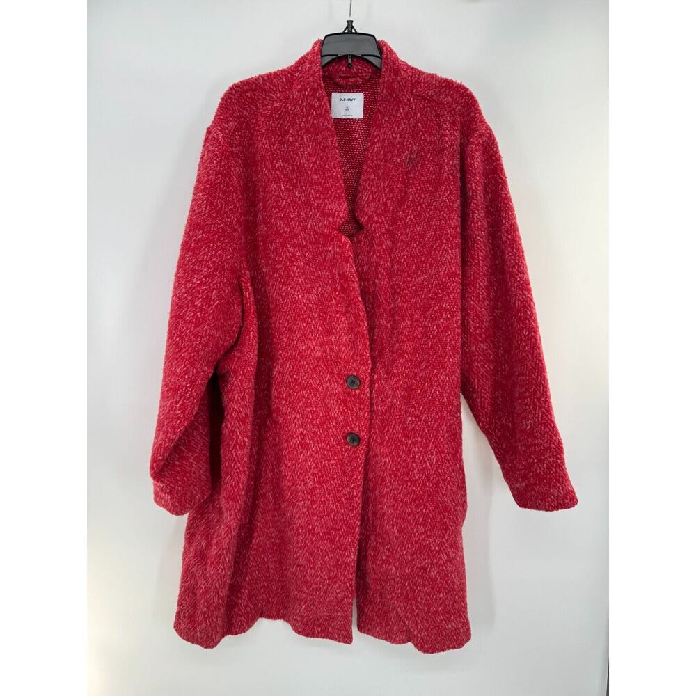 Old Navy Women Coat Jacket Red 4X Plus Button V Neck Collared Long Sleeve NWOT